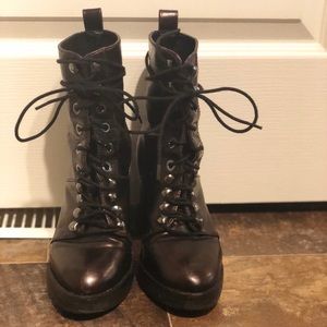 Lace up black high-heeled boots
